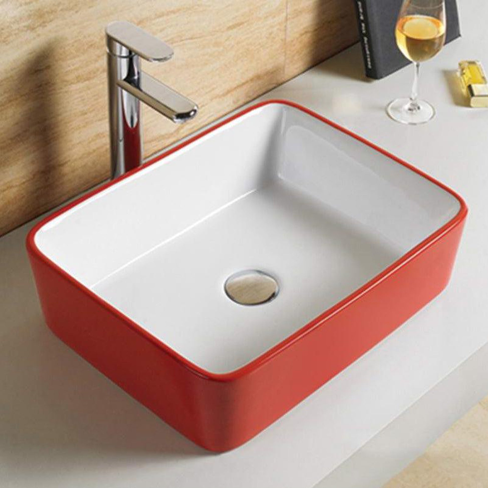 American Imaginations AI-28217 19" Rectangle Enamel Glaze Red-White Ceramic Transitional