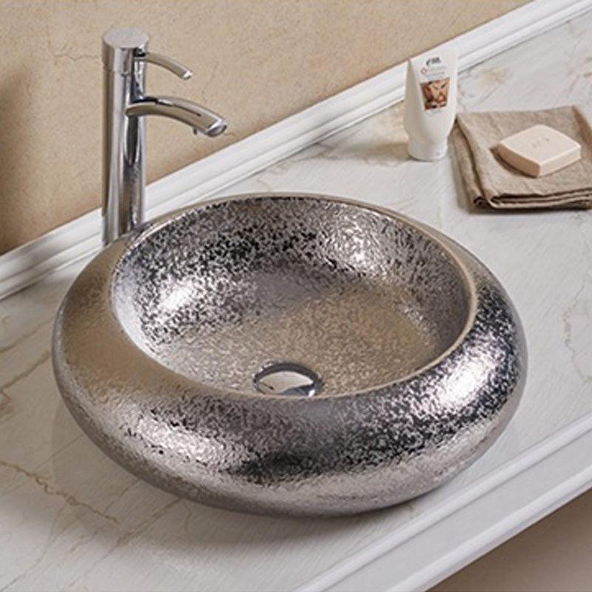American Imaginations AI-28392 19" Round Enamel Glaze Silver Ceramic Transitional