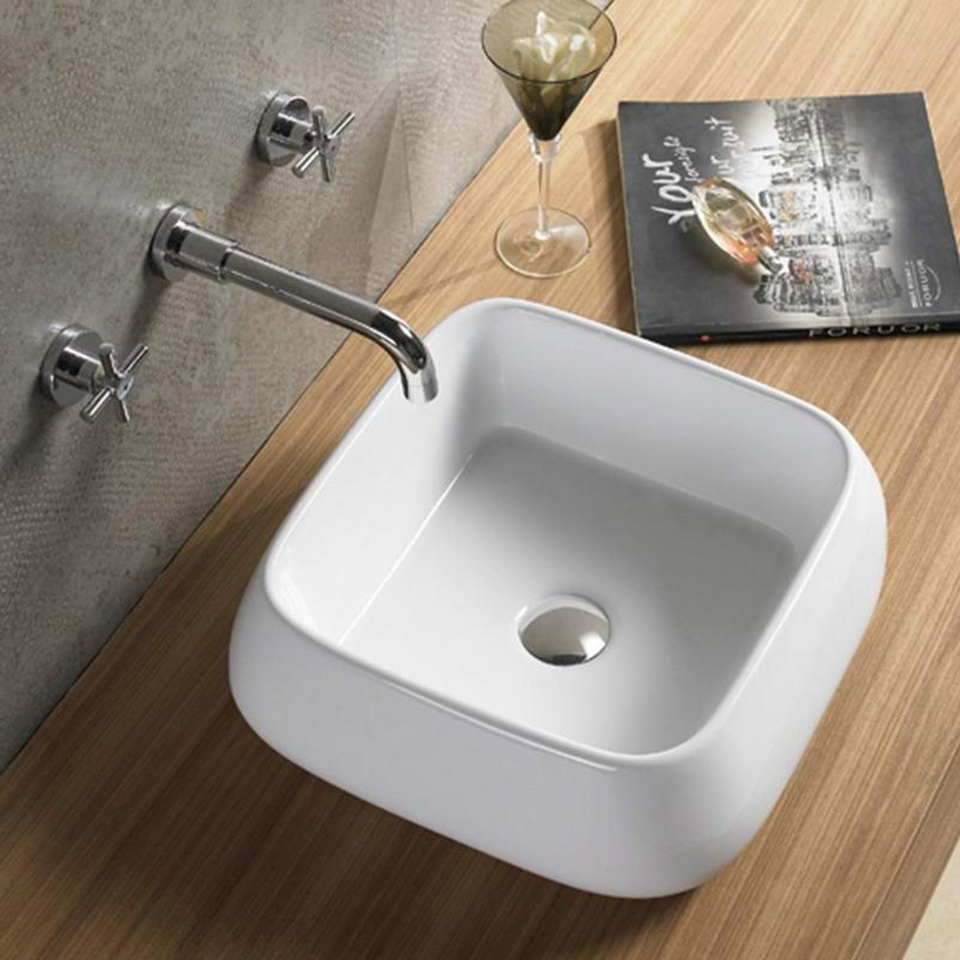 American Imaginations AI-28576 16" Square Enamel Glaze White Ceramic Transitional