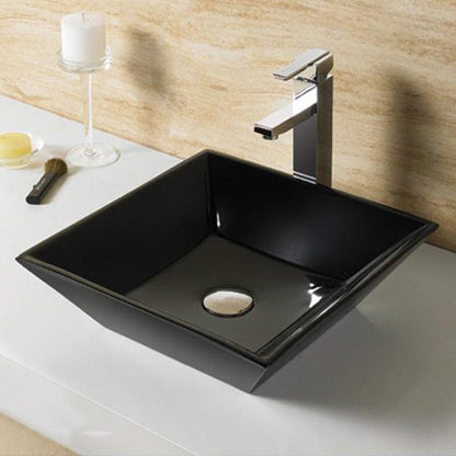 American Imaginations AI-28632 16" Square Enamel Glaze Black Ceramic Modern
