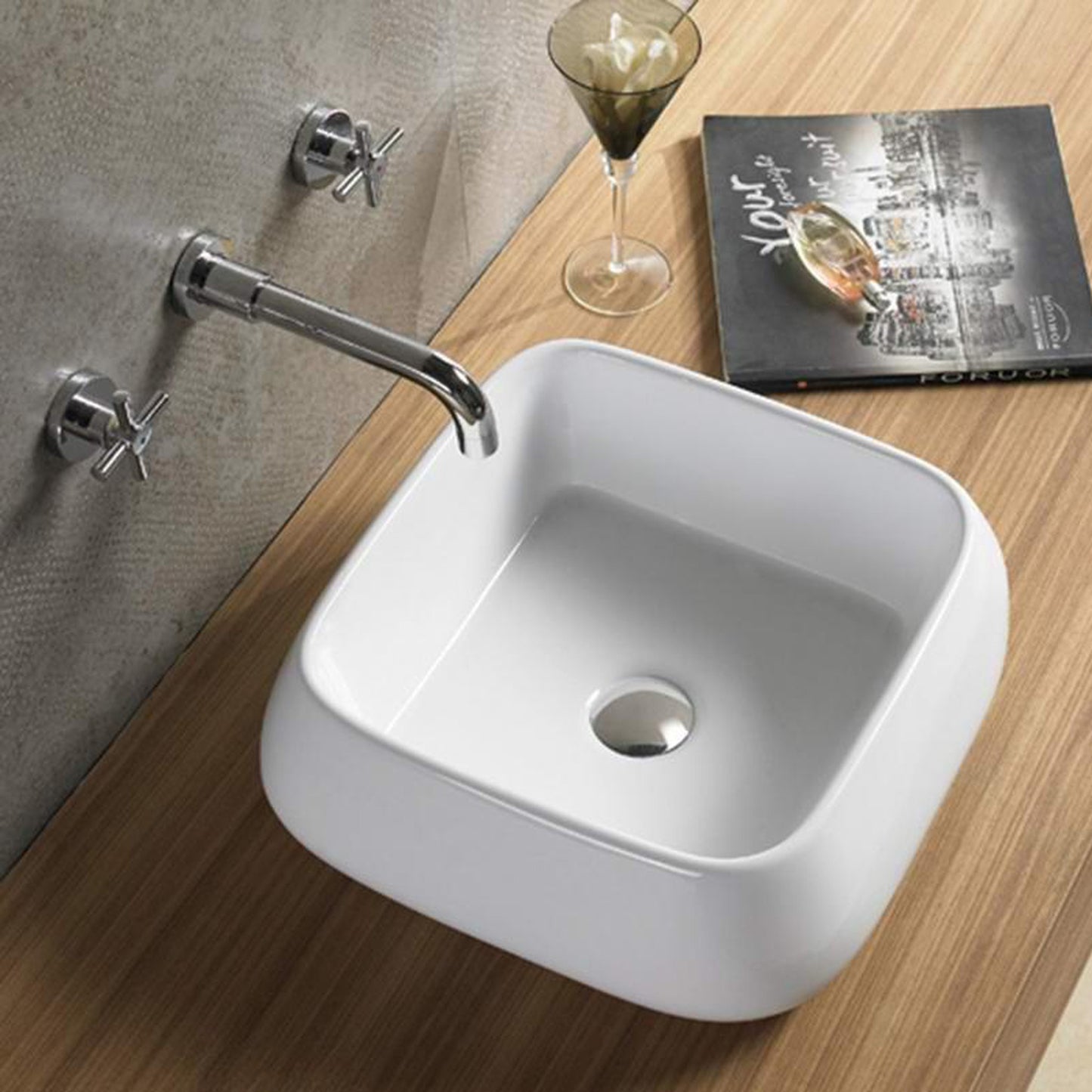 American Imaginations AI-28654 16" Square Enamel Glaze White Ceramic Transitional