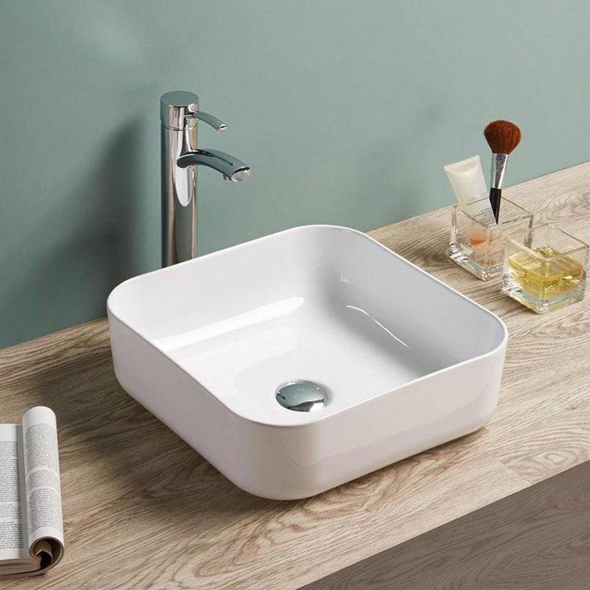 American Imaginations AI-28675 15" Square Enamel Glaze White Ceramic Transitional