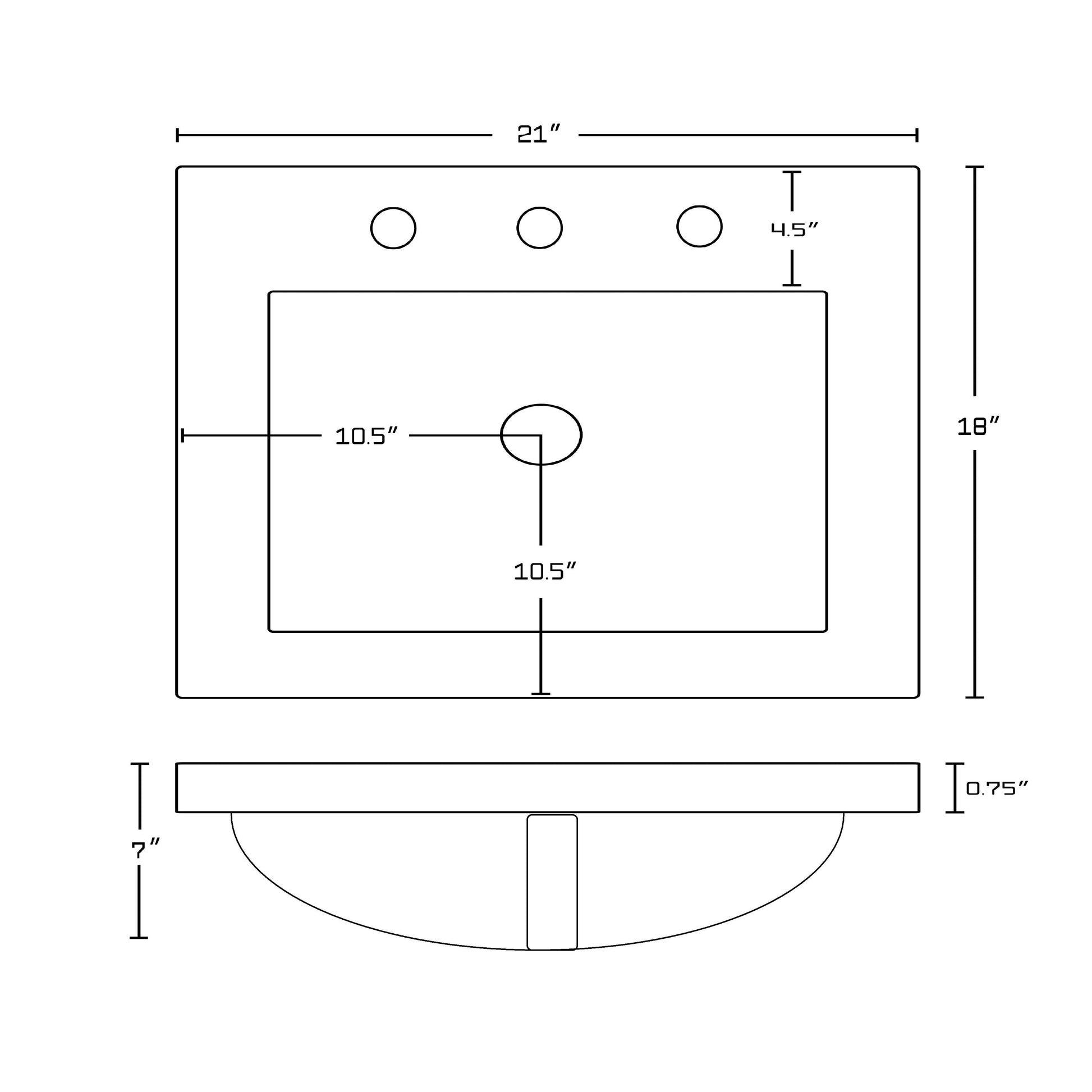 American Imaginations AI-29688 21" White Rectangular Drop In Transitional Ceramic Top Set