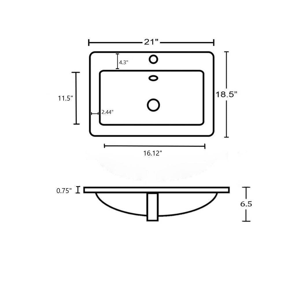 American Imaginations AI-29876 21" White Rectangular Drop In Transitional Ceramic Top Set