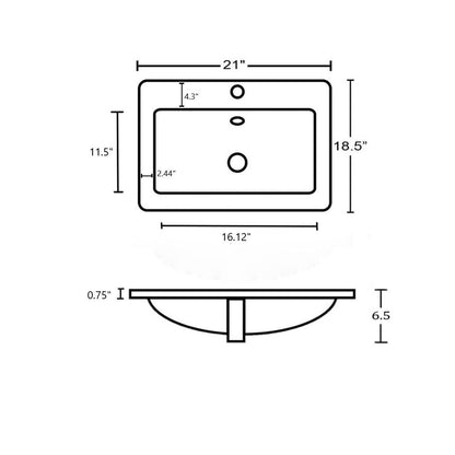 American Imaginations AI-29876 21" White Rectangular Drop In Transitional Ceramic Top Set