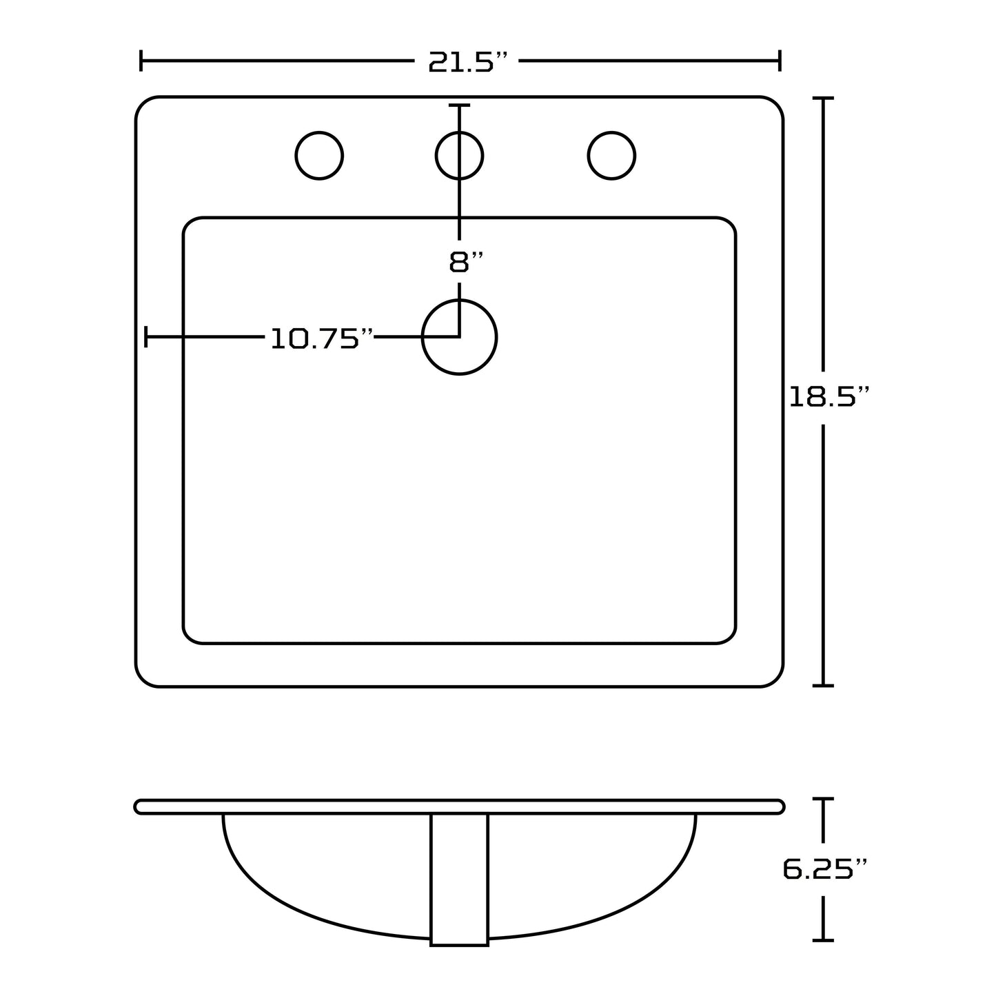 American Imaginations AI-30037 22" White Rectangular Drop In Transitional Ceramic Top Set