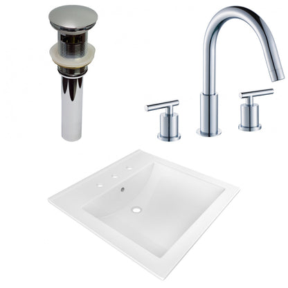 American Imaginations AI-30037 22" White Rectangular Drop In Transitional Ceramic Top Set