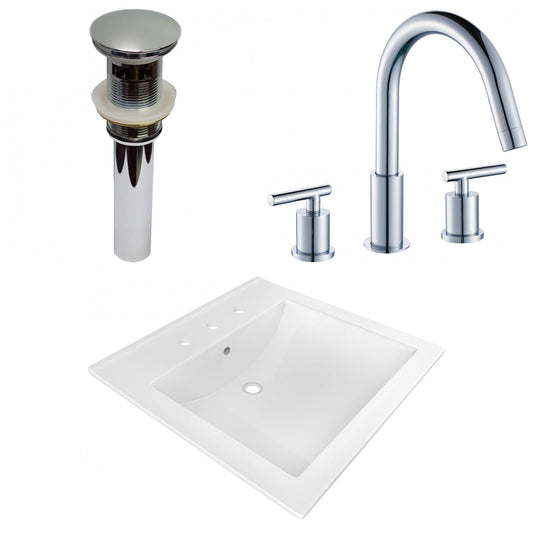 American Imaginations AI-30037 22" White Rectangular Drop In Transitional Ceramic Top Set