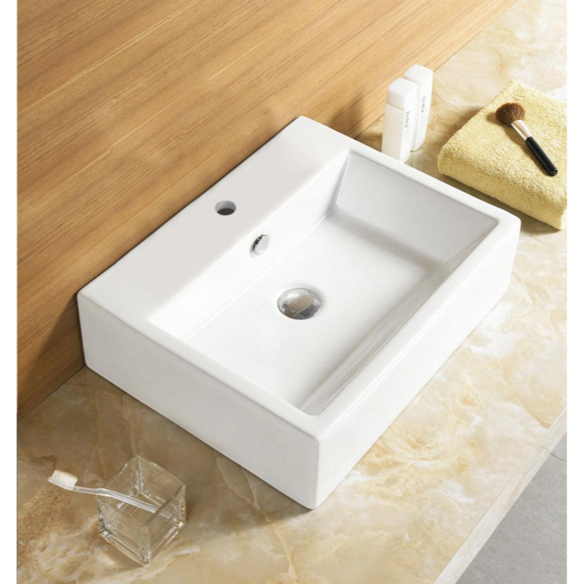 American Imaginations AI-30088 21" Rectangle Enamel Glaze White Ceramic Transitional