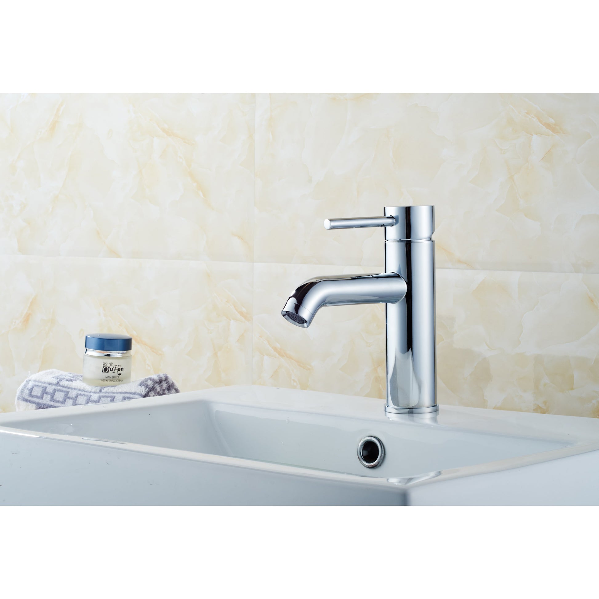 American Imaginations AI-30266 18" White Square Above Counter Modern Bathroom Vessel Sink Set