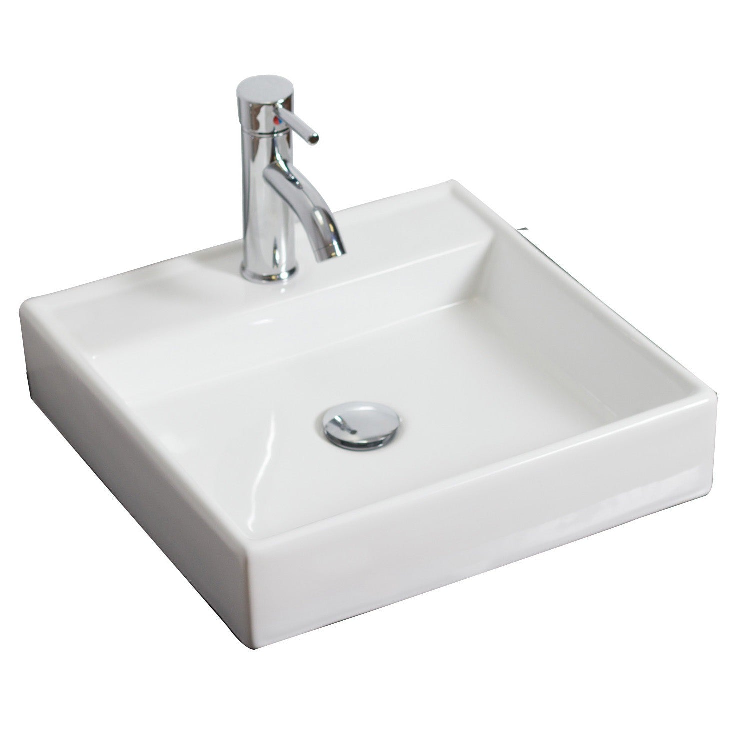 American Imaginations AI-30266 18" White Square Above Counter Modern Bathroom Vessel Sink Set