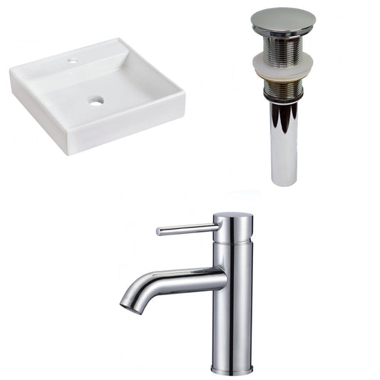 American Imaginations AI-30266 18" White Square Above Counter Modern Bathroom Vessel Sink Set