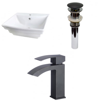American Imaginations AI-30336 20" White Rectangular Wall Mount Traditional Bathroom Vessel Sink Set