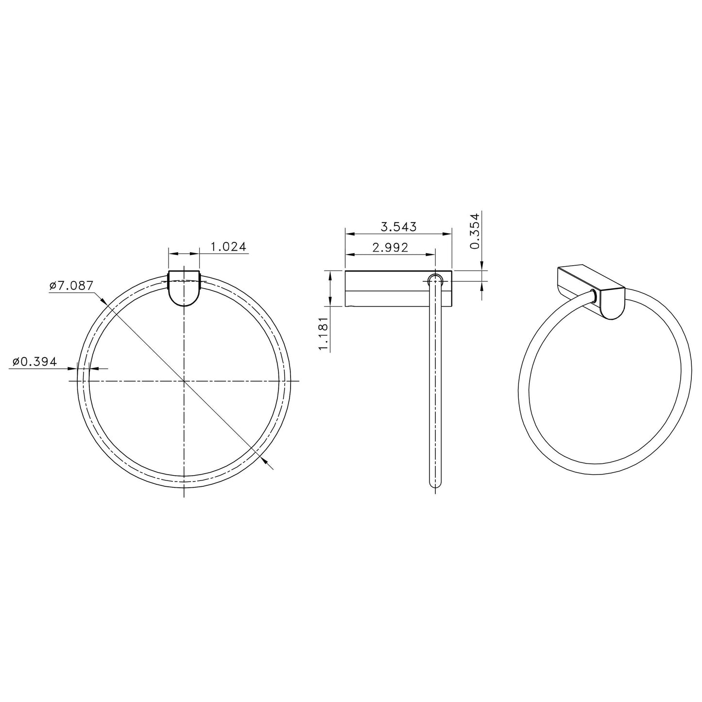 American Imaginations AI-3054 7" Chrome Round Wall Mount Modern Towel Ring