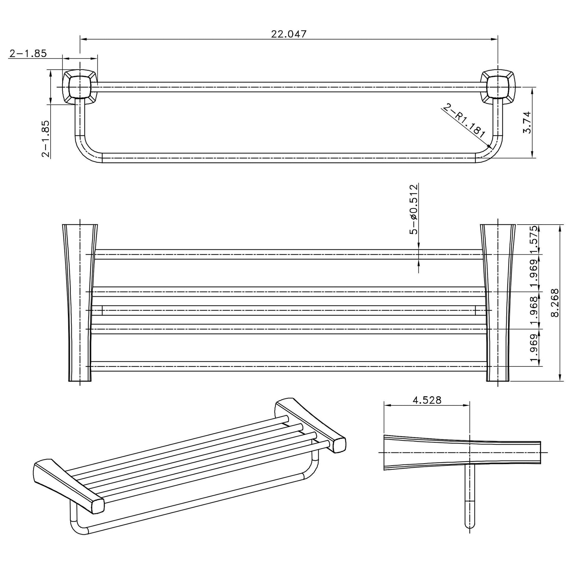 American Imaginations AI-3056 24" Chrome Rectangular Wall Mount Modern Towel Bar