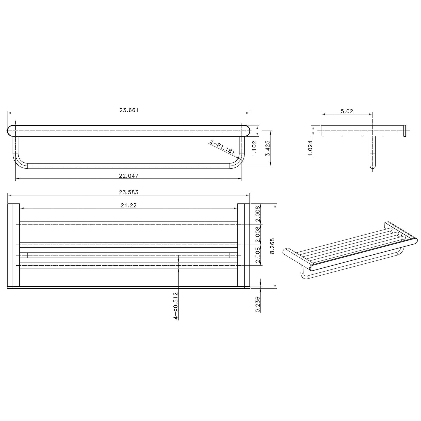 American Imaginations AI-3060 24" Chrome Rectangular Wall Mount Modern Towel Bar