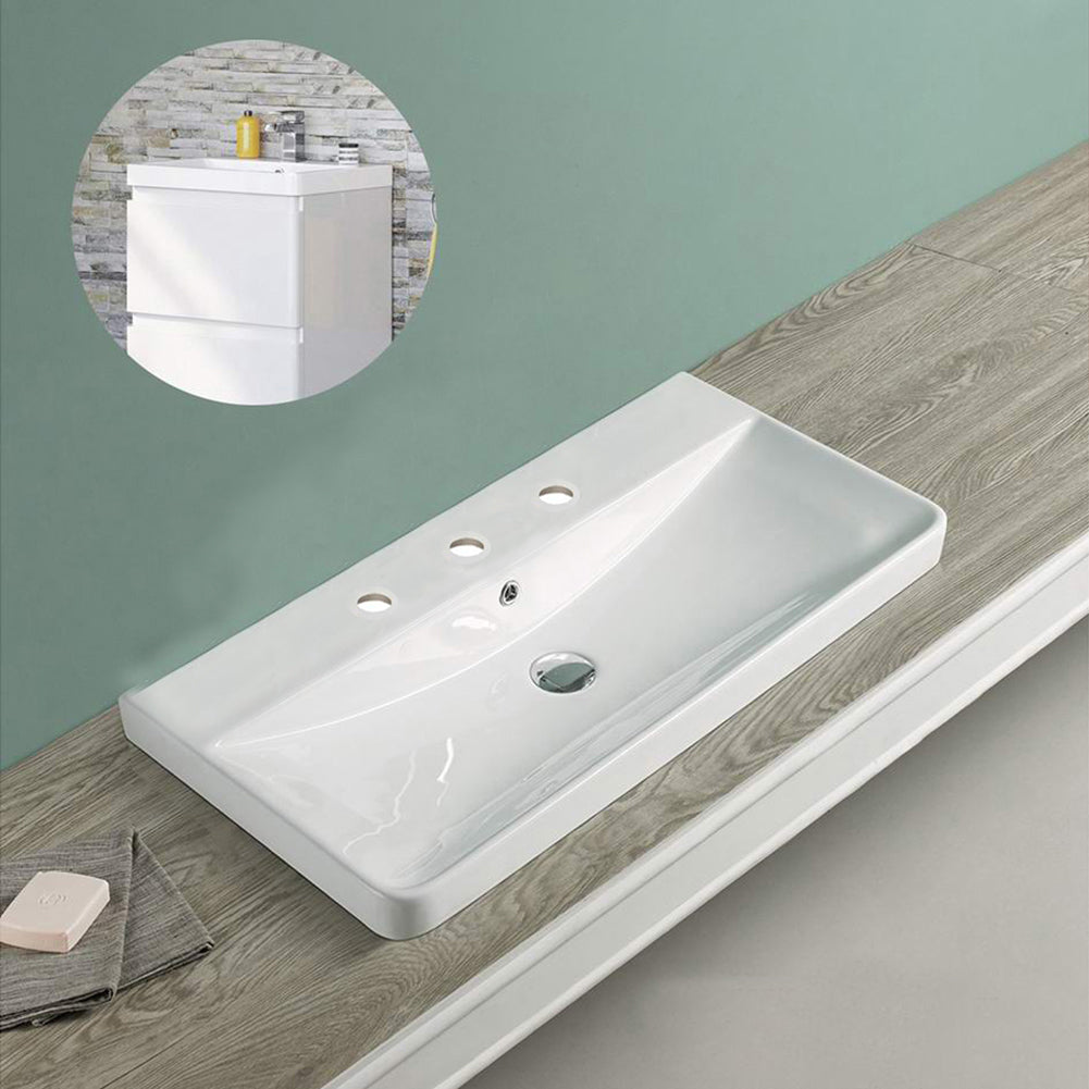 American Imaginations AI-30652 32" White Rectangular Drop In Transitional Ceramic Top Set