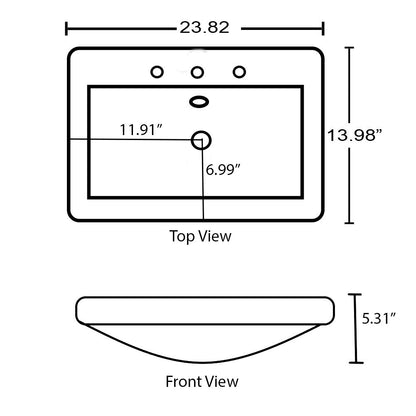 American Imaginations AI-30758 24" White Rectangular Wall Mount Transitional Ceramic Top Set