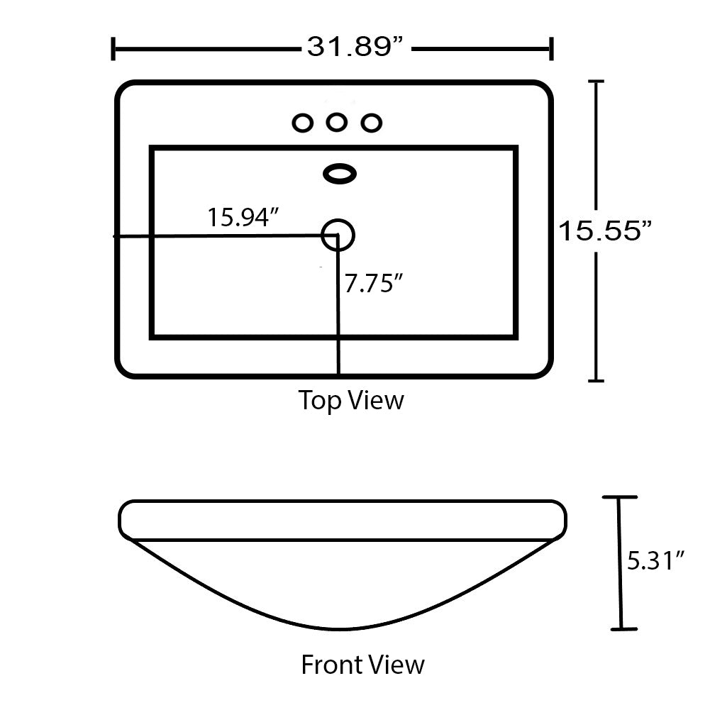 American Imaginations AI-30773 32" White Rectangular Wall Mount Transitional Ceramic Top Set