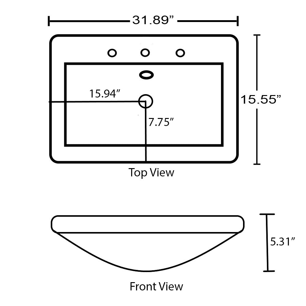 American Imaginations AI-30780 32" White Rectangular Wall Mount Transitional Ceramic Top Set