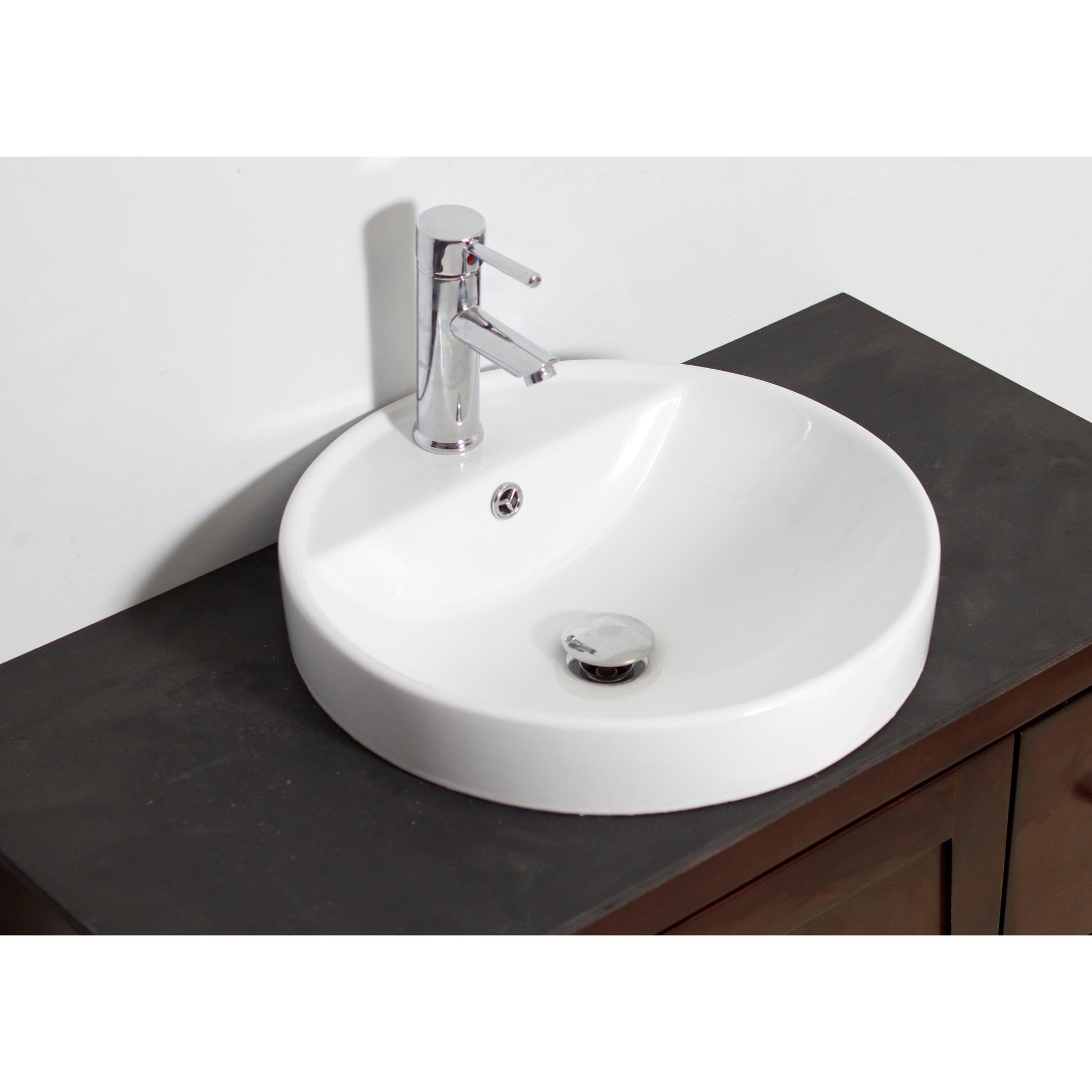 American Imaginations AI-30788 18" White Round Drop In Traditional Bathroom Vessel Sink Set