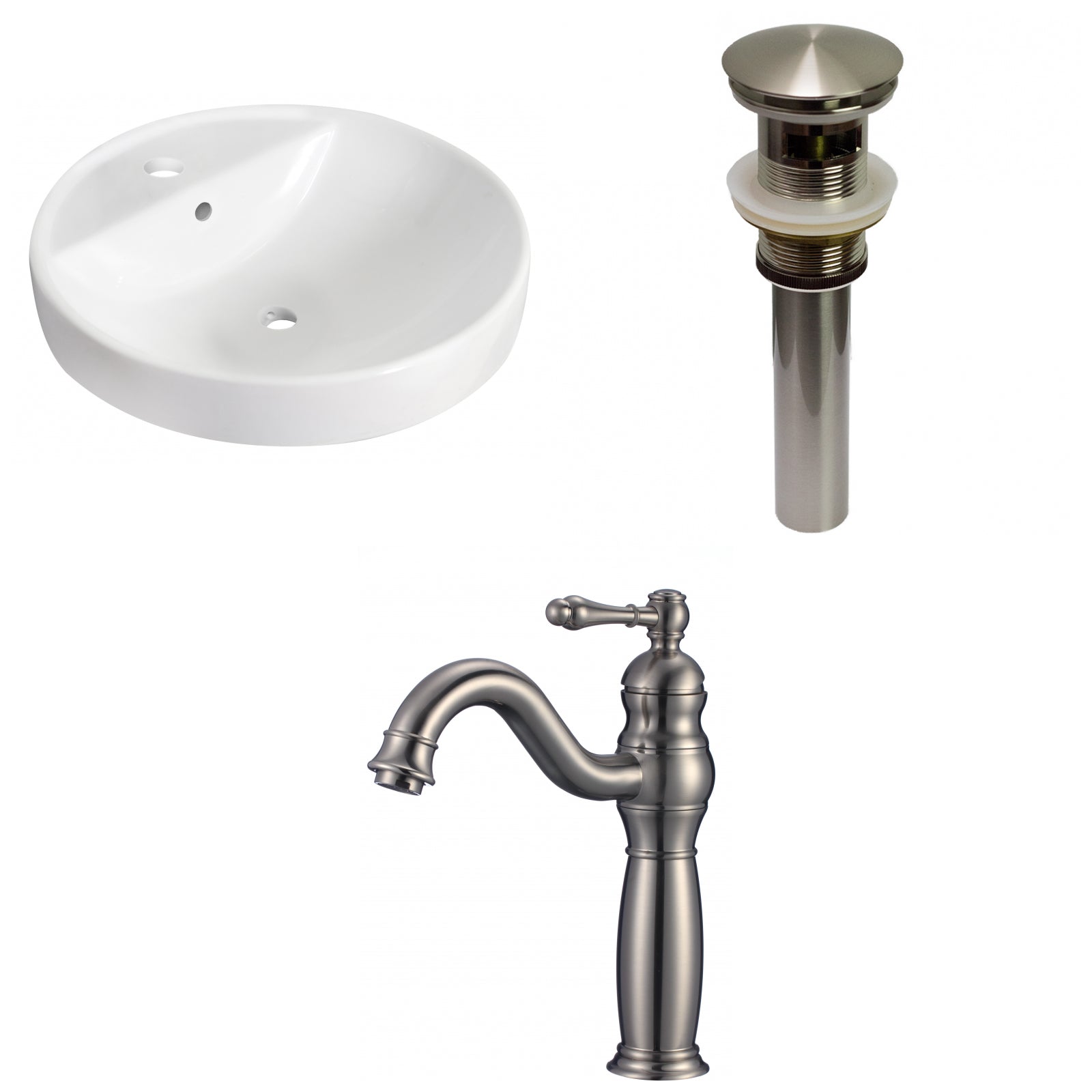 American Imaginations AI-30788 18" White Round Drop In Traditional Bathroom Vessel Sink Set