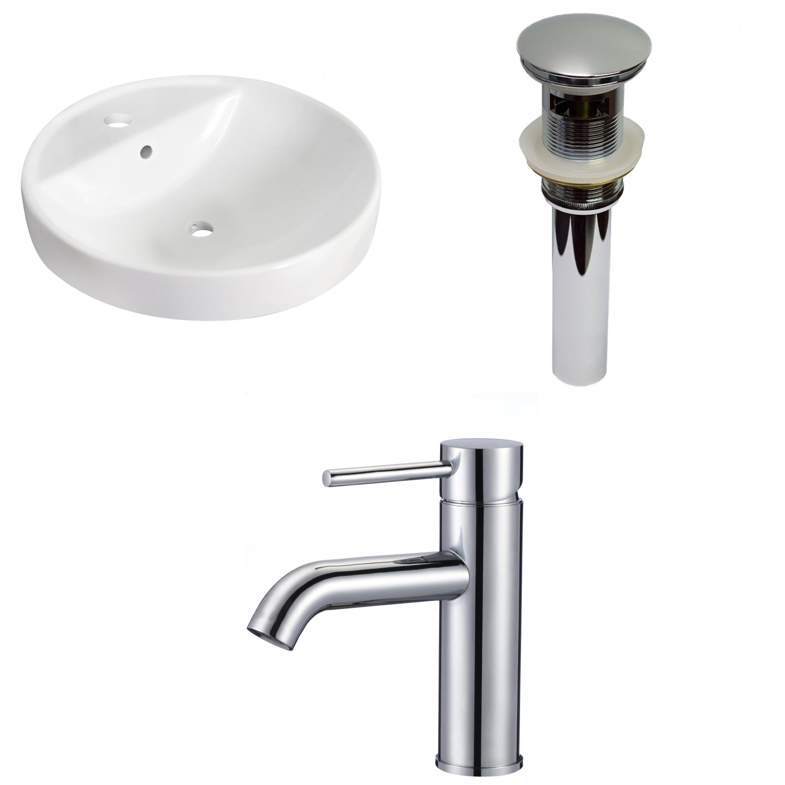 American Imaginations AI-30791 18" White Round Drop In Traditional Bathroom Vessel Sink Set