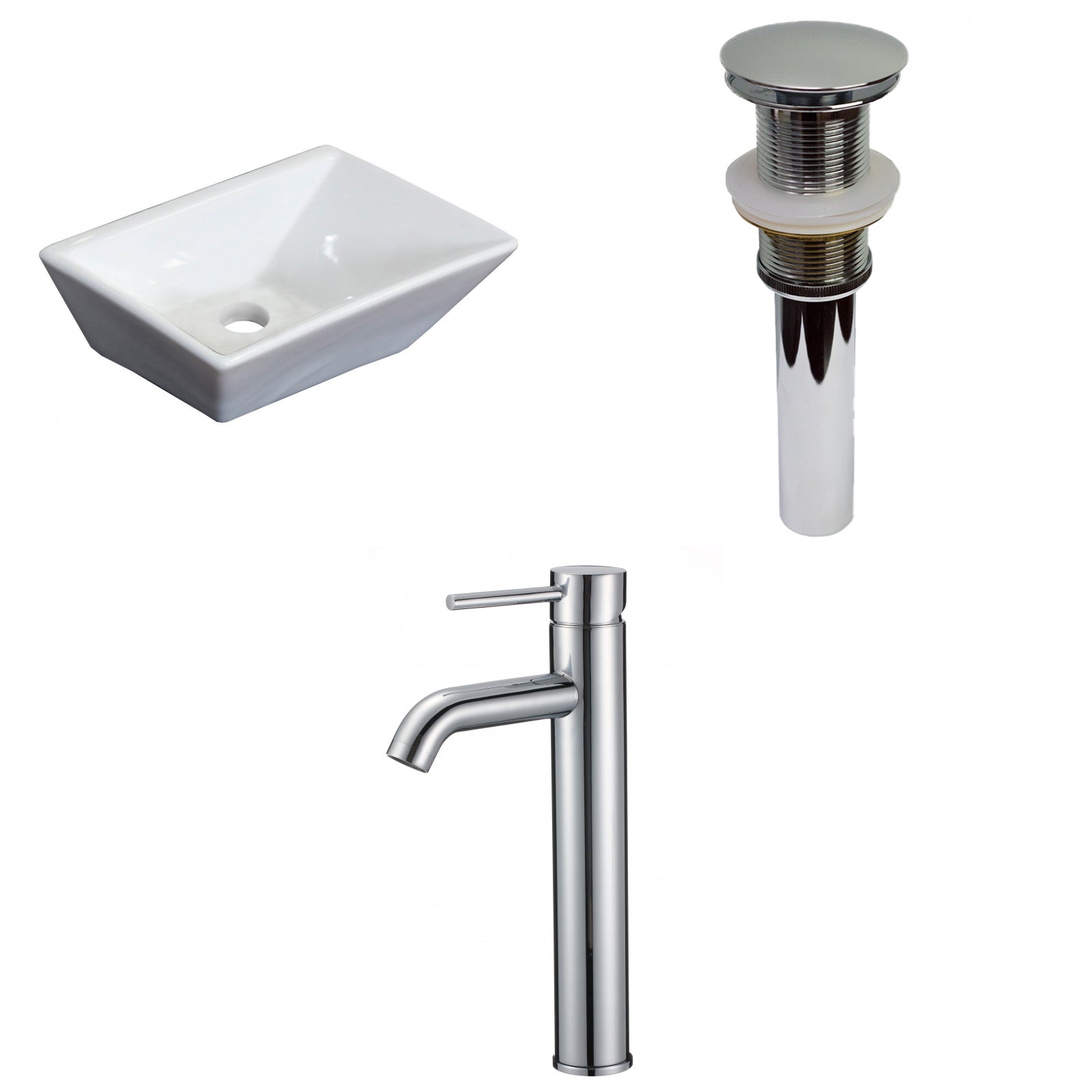 American Imaginations AI-30827 12" White Rectangular Above Counter Traditional Bathroom Vessel Sink Set