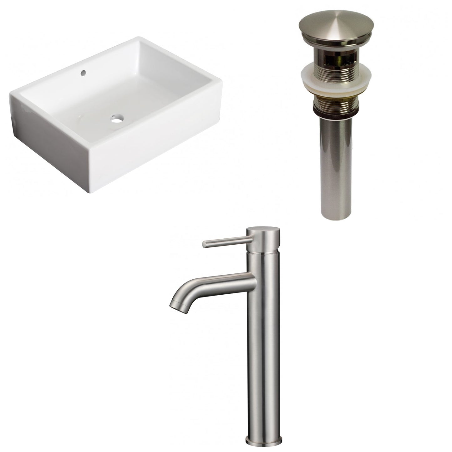 American Imaginations AI-30850 20" White Rectangular Above Counter Transitional Bathroom Vessel Sink Set