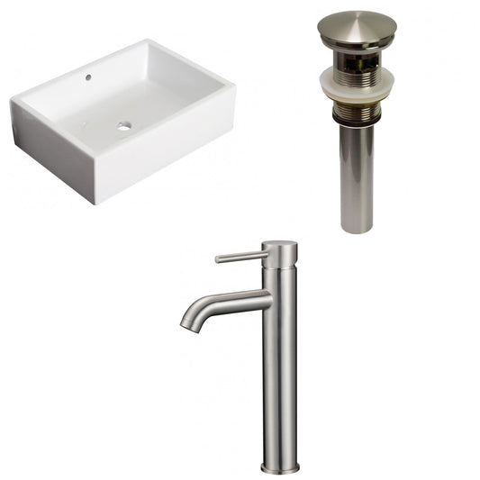 American Imaginations AI-30850 20" White Rectangular Above Counter Transitional Bathroom Vessel Sink Set