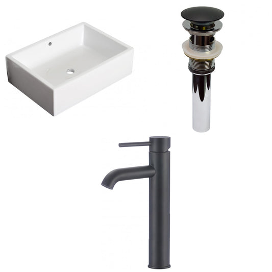 American Imaginations AI-30853 20" White Rectangular Above Counter Transitional Bathroom Vessel Sink Set