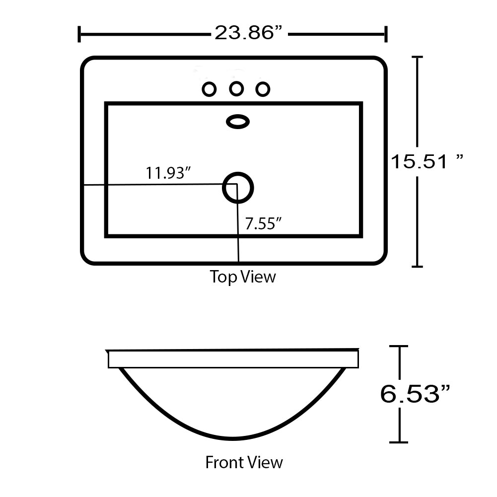 American Imaginations AI-30877 24" White Rectangular Wall Mount Transitional Ceramic Top Set