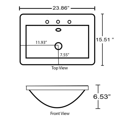 American Imaginations AI-30888 24" White Rectangular Wall Mount Transitional Ceramic Top Set