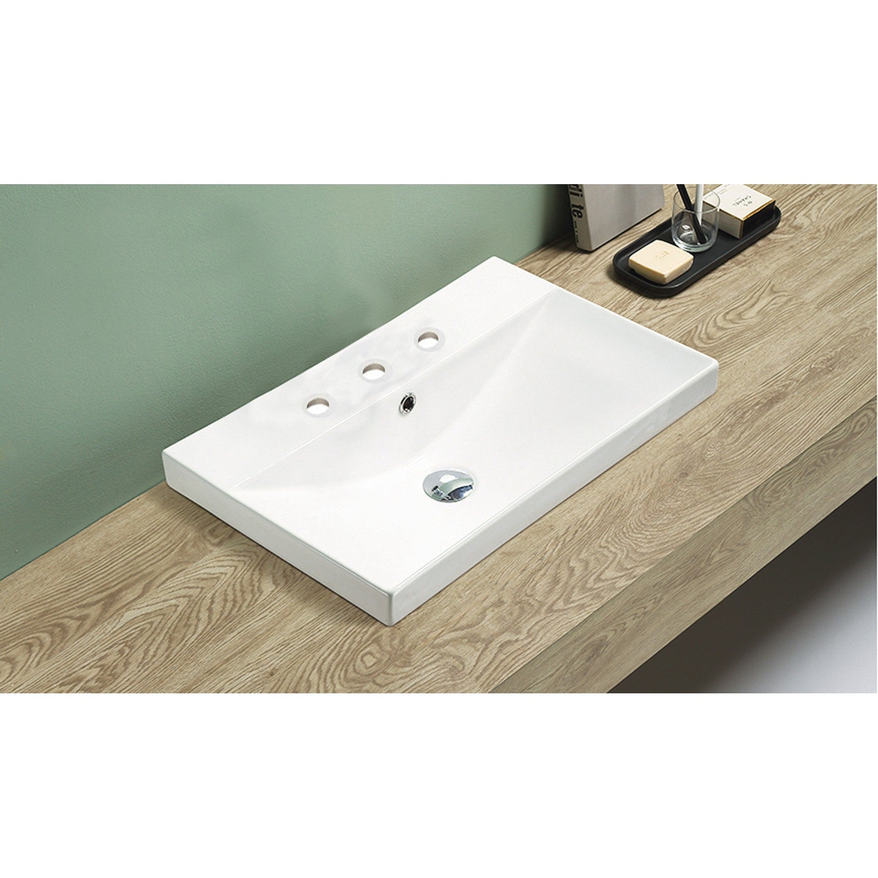 American Imaginations AI-30888 24" White Rectangular Wall Mount Transitional Ceramic Top Set