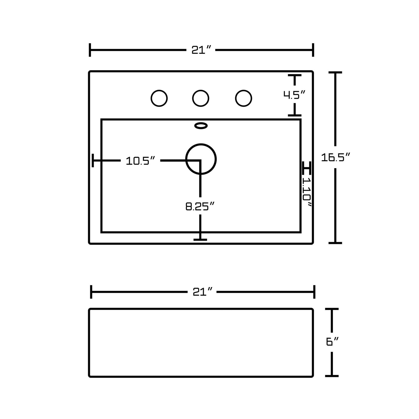 American Imaginations AI-31110 21" Rectangle Enamel Glaze White Ceramic Transitional