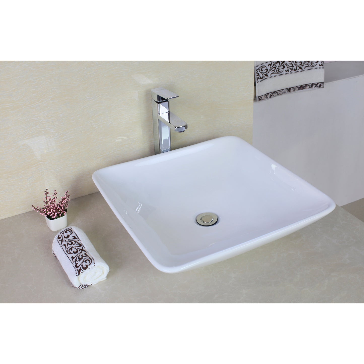 American Imaginations AI-31343 17" White Square Above Counter Modern Bathroom Vessel Sink Set