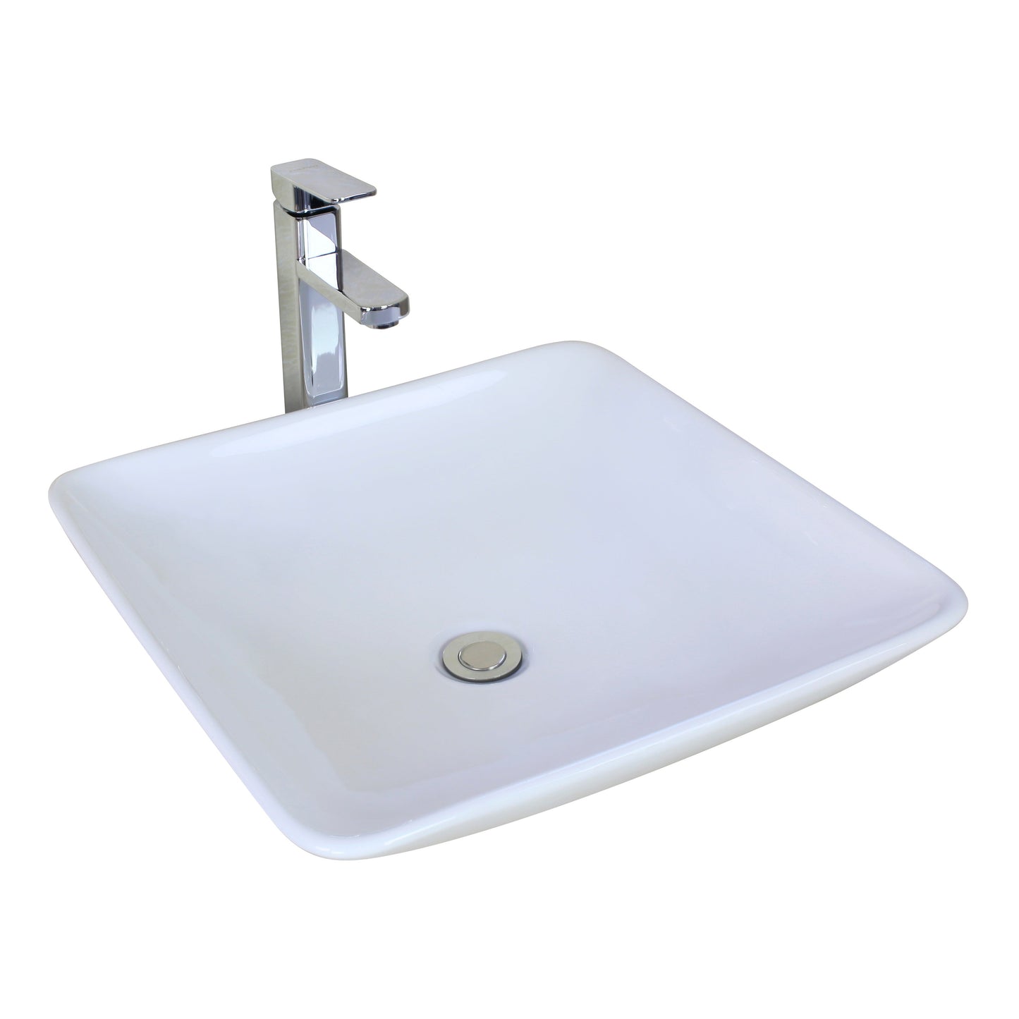 American Imaginations AI-31343 17" White Square Above Counter Modern Bathroom Vessel Sink Set