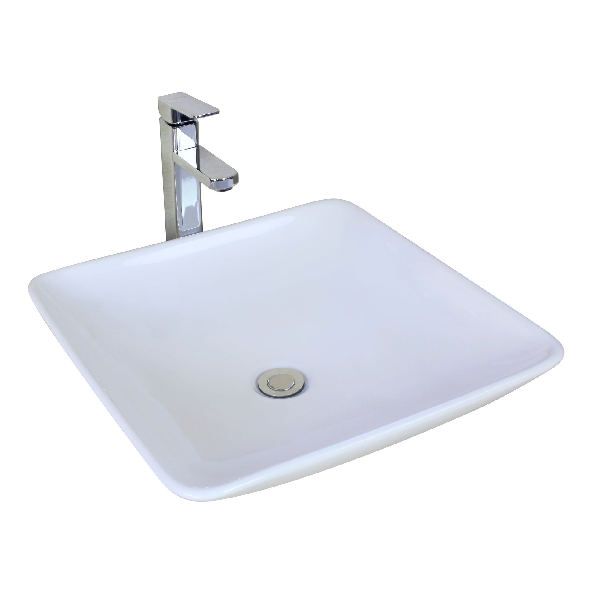 American Imaginations AI-31343 17" White Square Above Counter Modern Bathroom Vessel Sink Set