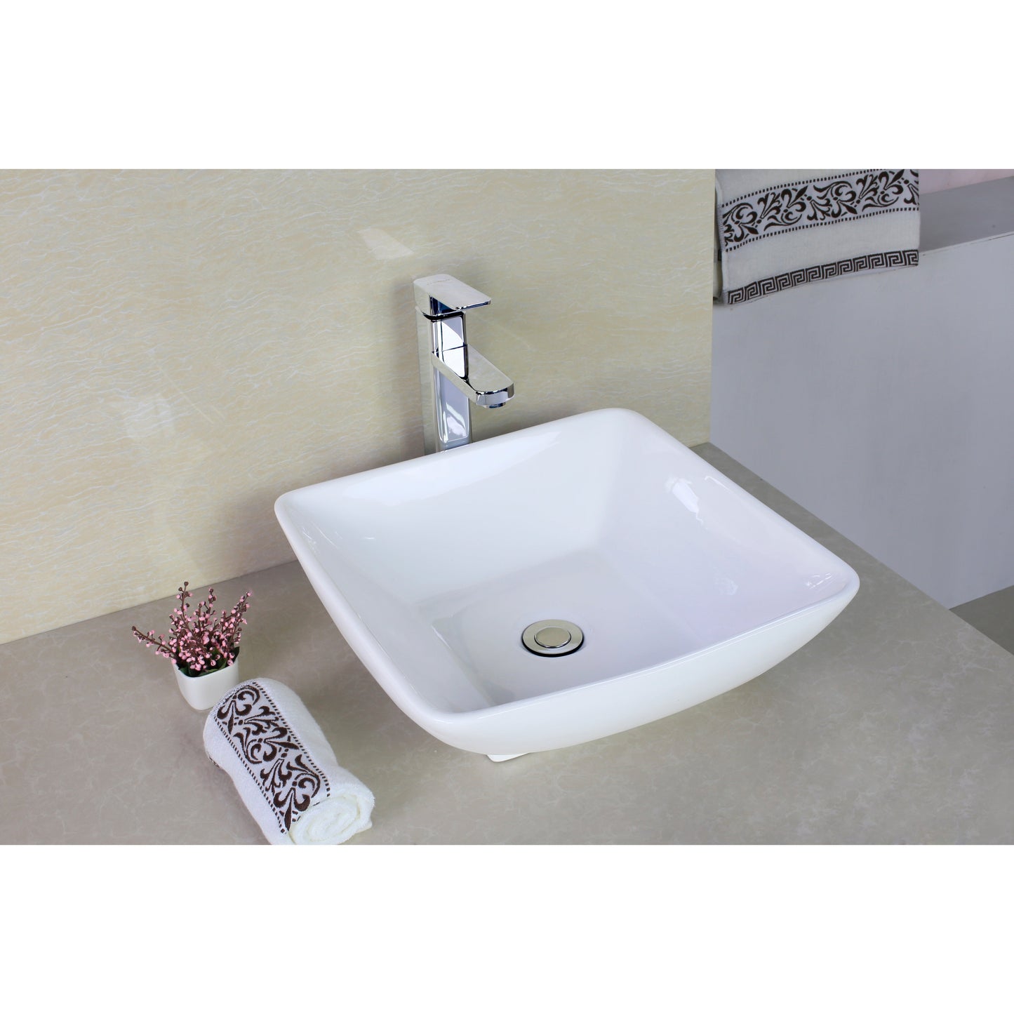 American Imaginations AI-31362 17" White Square Above Counter Modern Bathroom Vessel Sink Set