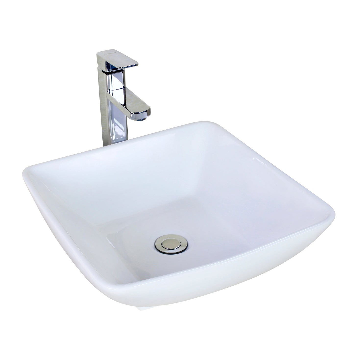 American Imaginations AI-31362 17" White Square Above Counter Modern Bathroom Vessel Sink Set