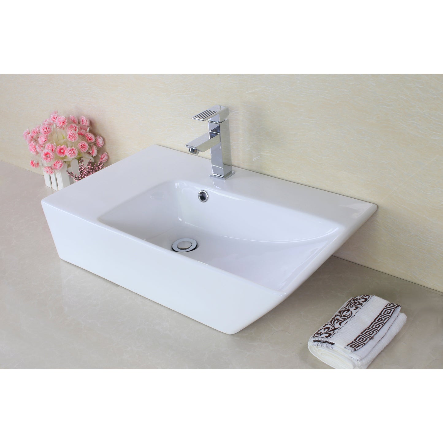 American Imaginations AI-31416 26" White Rectangular Above Counter Modern Bathroom Vessel Sink Set