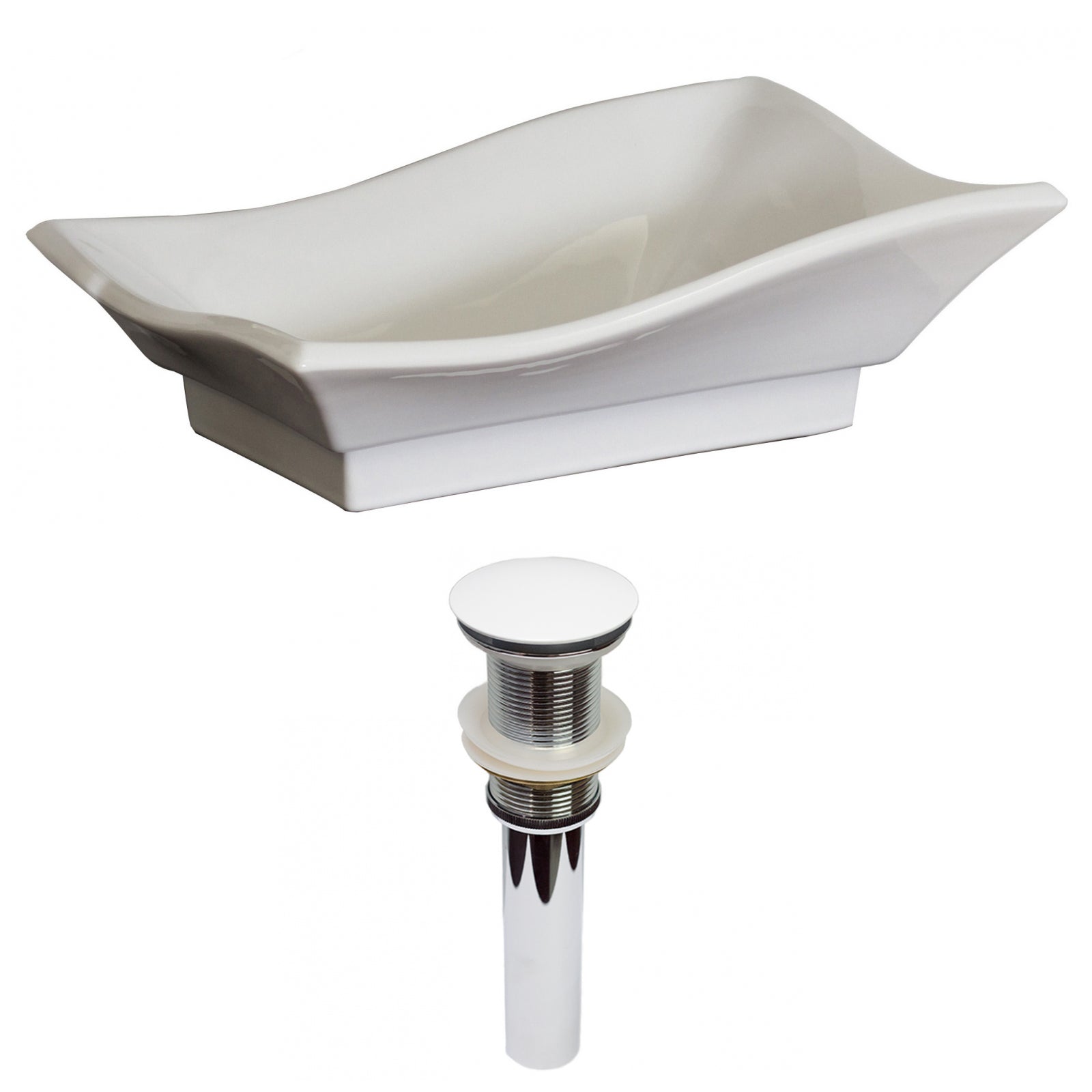 American Imaginations AI-31451 20" White Unique Above Counter Traditional Bathroom Vessel Sink Set