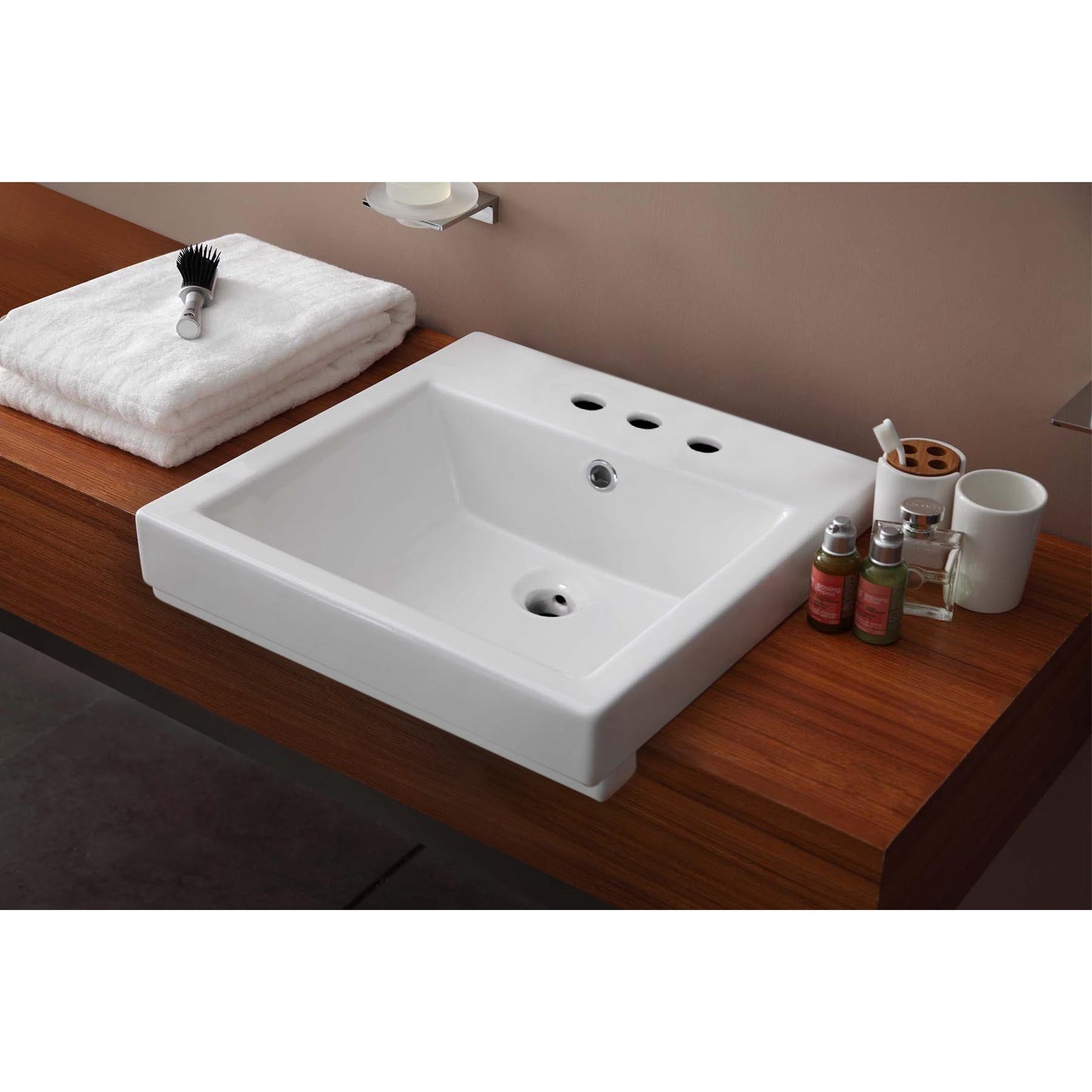 American Imaginations AI-31526 21" White Rectangular Semi-Recessed Modern Bathroom Vessel Sink Set