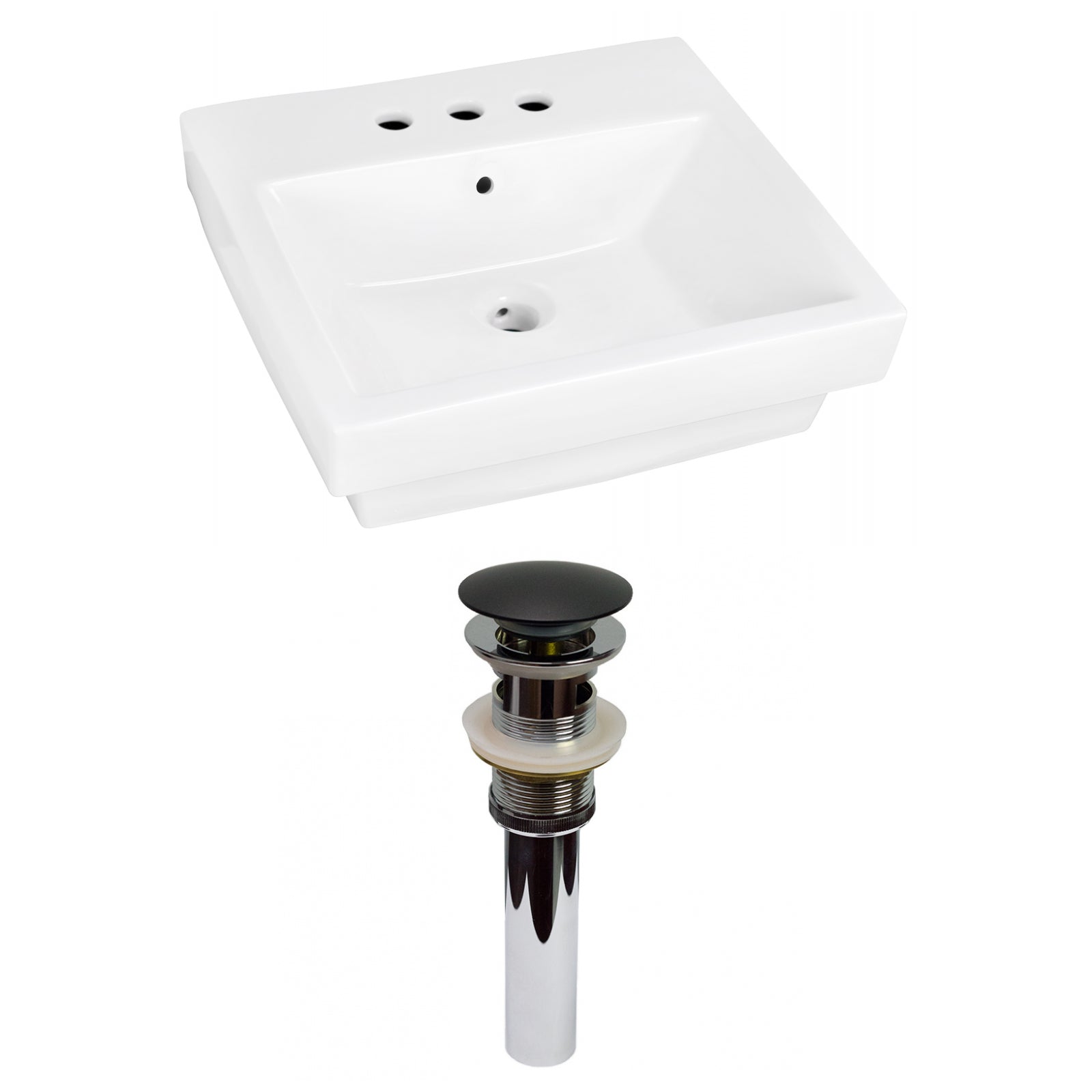 American Imaginations AI-31526 21" White Rectangular Semi-Recessed Modern Bathroom Vessel Sink Set