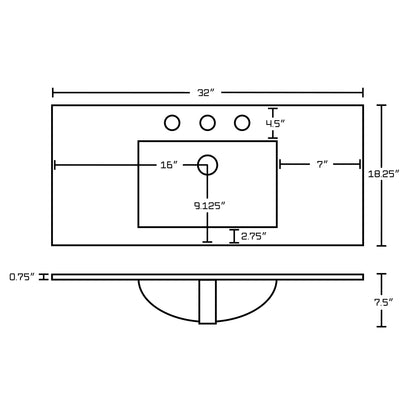 American Imaginations AI-32595 32" White Rectangular Drop In Transitional Ceramic Top Set