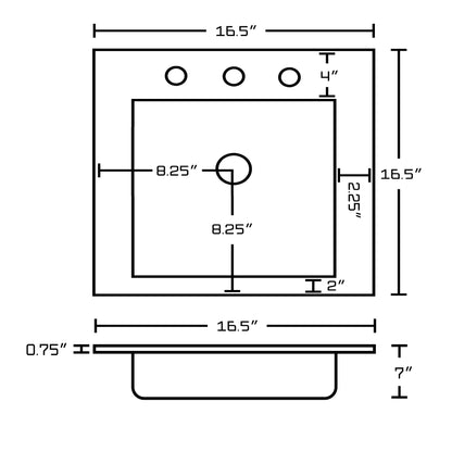 American Imaginations AI-32984 17" White Square Drop In Transitional Ceramic Top Set