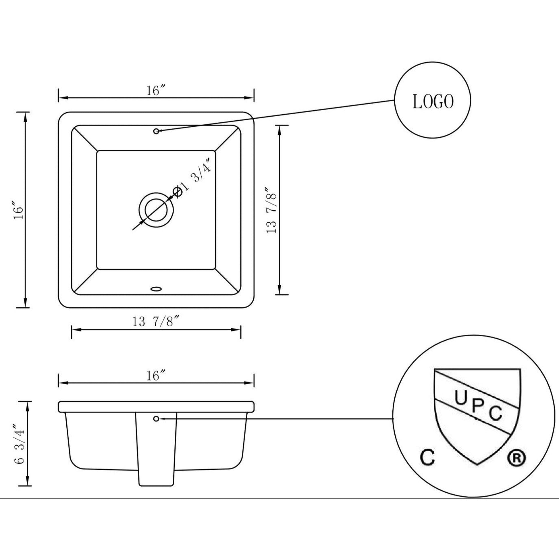 American Imaginations AI-33349 Square White Ceramic Bathroom Undermount Sink with Enamel Glaze Finish