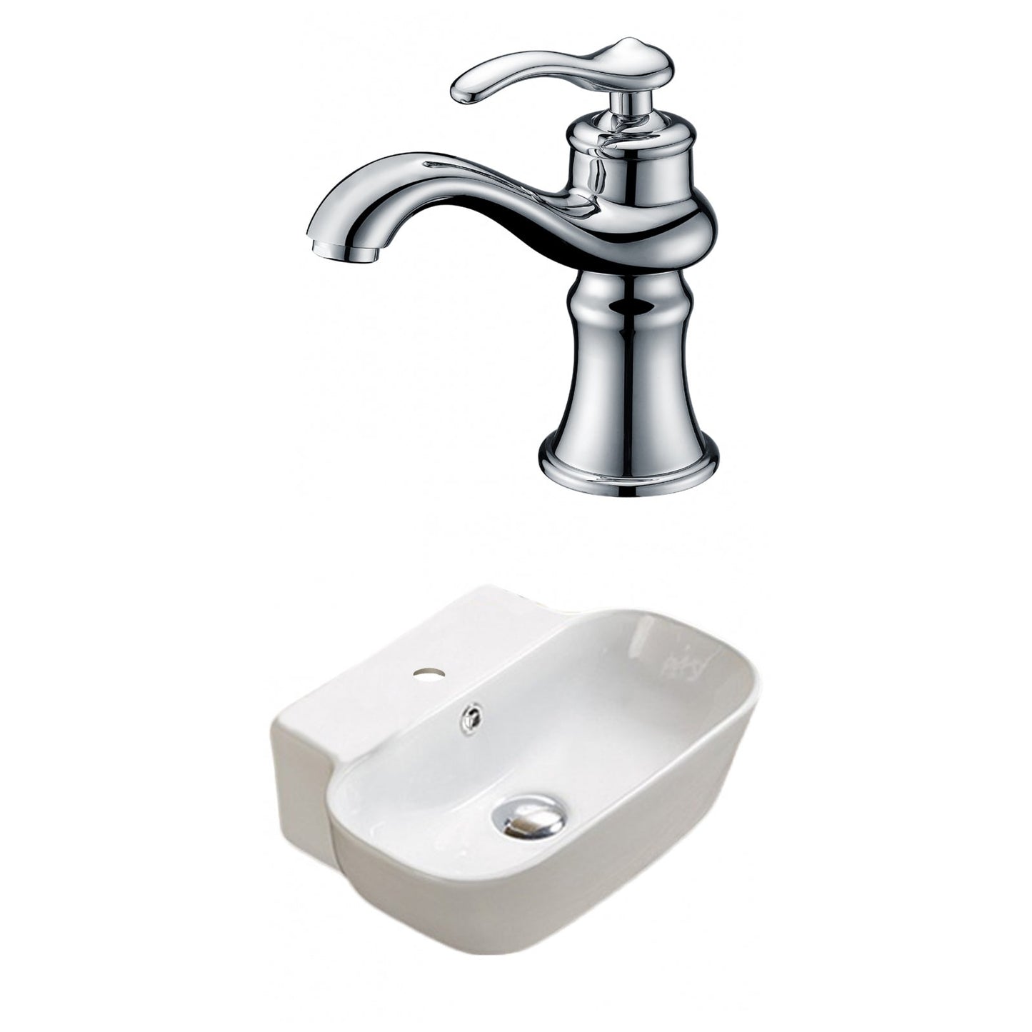 American Imaginations AI-33505 16" White Rectangular Wall Mount Traditional Bathroom Vessel Sink Set