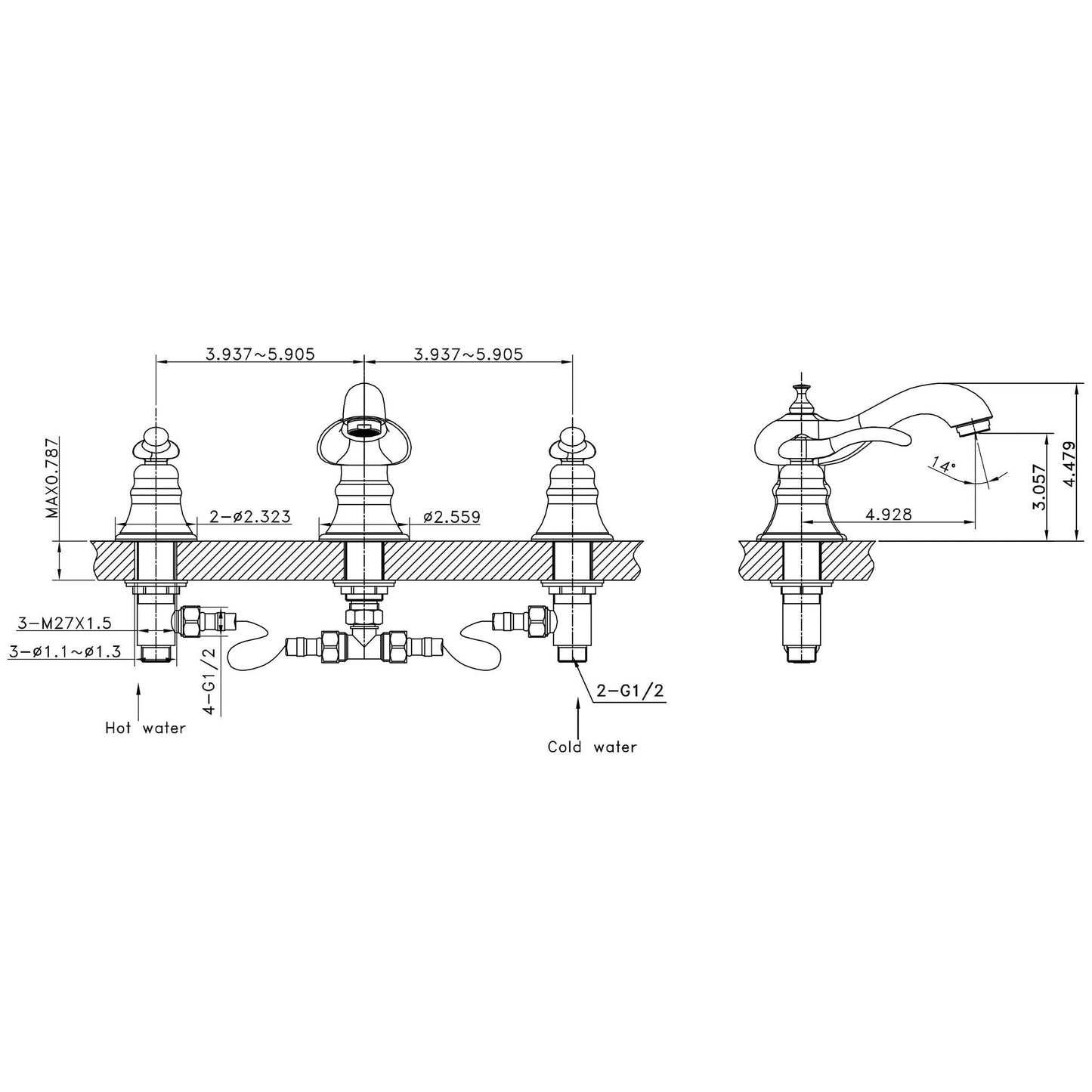 American Imaginations AI-33675 14" Chrome Unique Lead Free Brass Traditional Bathroom Sink Faucet Set