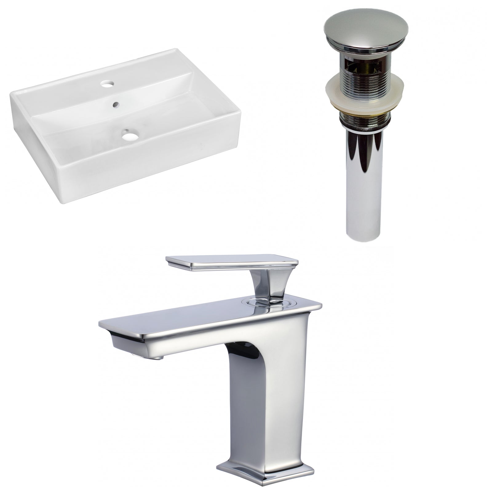 American Imaginations AI-34095 20" White Rectangular Above Counter Modern Bathroom Vessel Sink Set